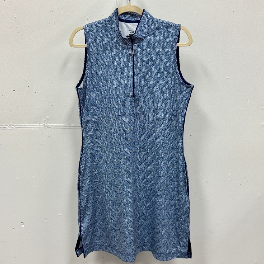 EP New York‎ Women's Golf Dress Blue White Basketweave Geometric Quarter Zip M